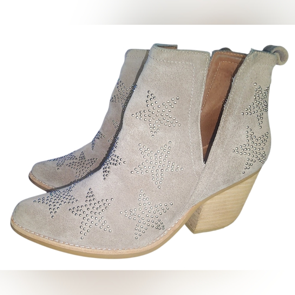 Jeffrey Campbell Asterial Taupe Suede Ankle Star Studded Booties, Womens 7​